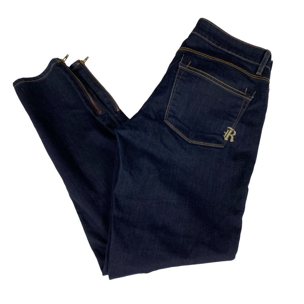 Rich and Skinny Raw Aluminum Dark Wash Crop Jeans Zip Hem Size 8